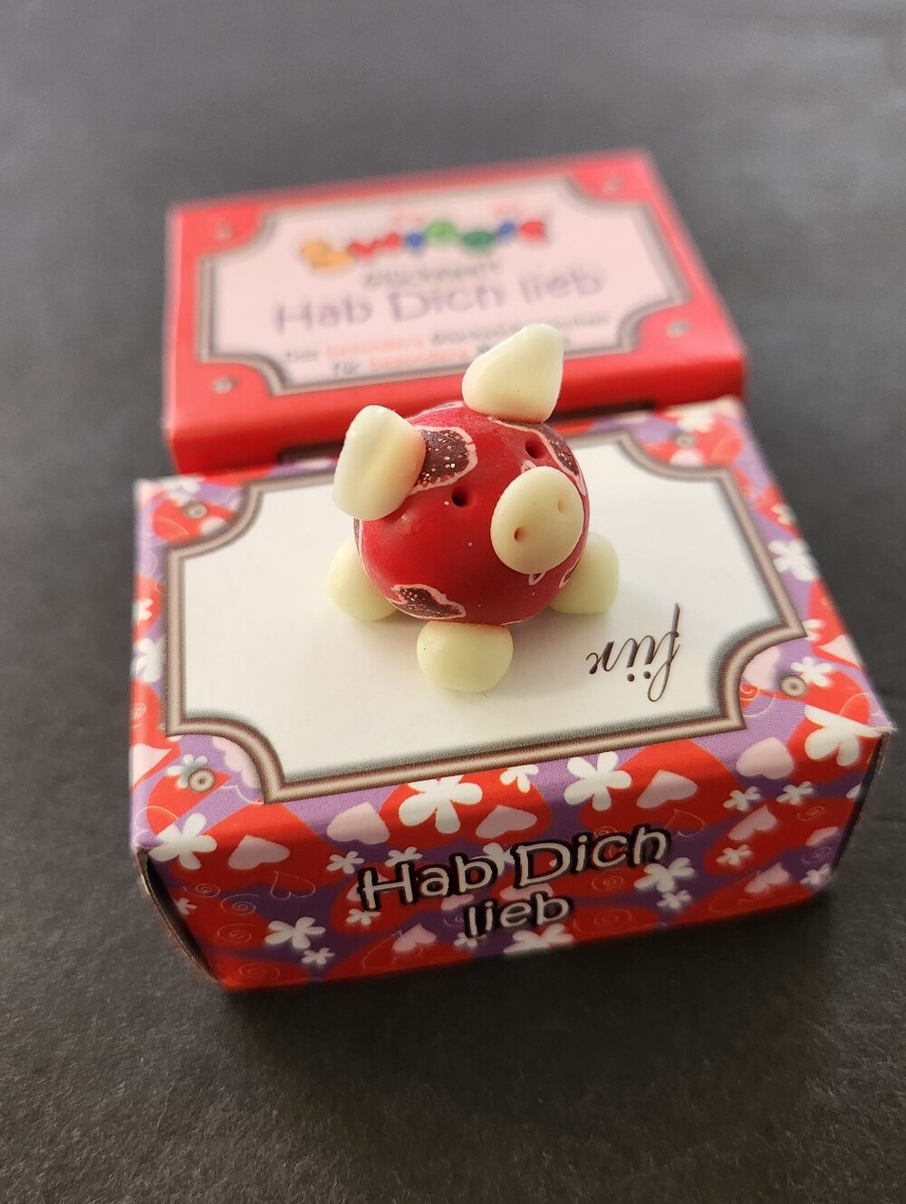 Miniature Handmade Imported German Lucky Pig Figurine in Matchbox (Glücksschwein